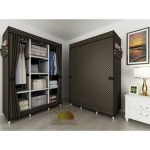 Portable Fabric 6 Shelves Wardrobe - Black/Gold